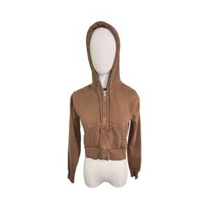 Brandy Melville Brown Zip Up Hoodie Sweatshirt Cropped Fit Cotton Blend One Size